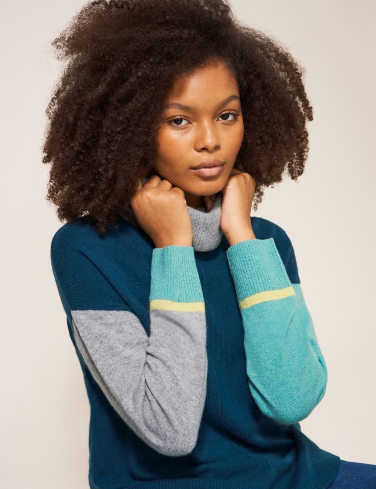 Colour block online roll neck jumper