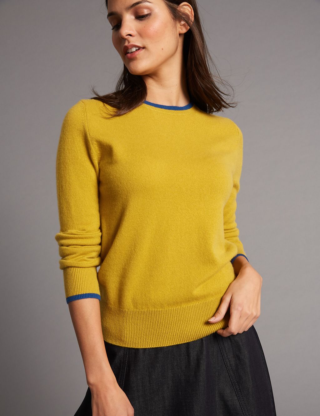 Pure Cashmere Contrasting Edge Jumper 3 of 5