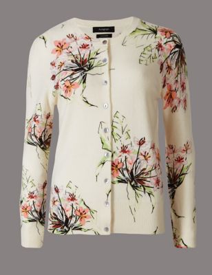 Pure Cashmere Floral Print Cardigan Image 1 of 2