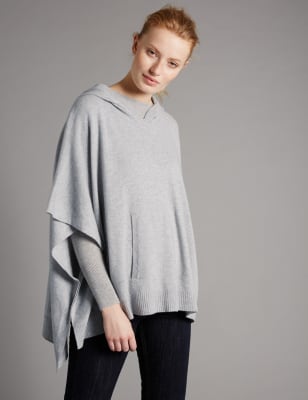 Pure Cashmere Hooded Poncho Autograph M S