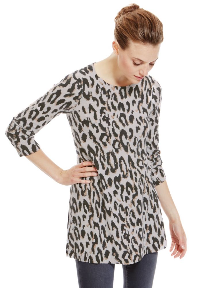Pure Cashmere Ribbed Animal Print Knitted Tunic 1 of 4