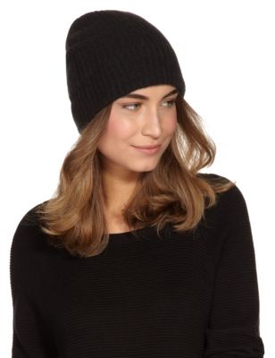Pure Cashmere Ribbed Beanie Hat | M&S Collection | M&S