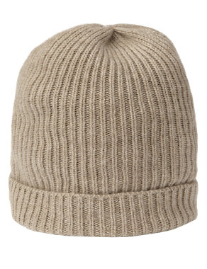 Pure Cashmere Ribbed Beanie Hat Image 2 of 4