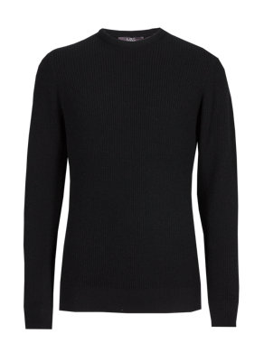 Pure Cashmere Ribbed Crew Neck Jumper Image 2 of 3