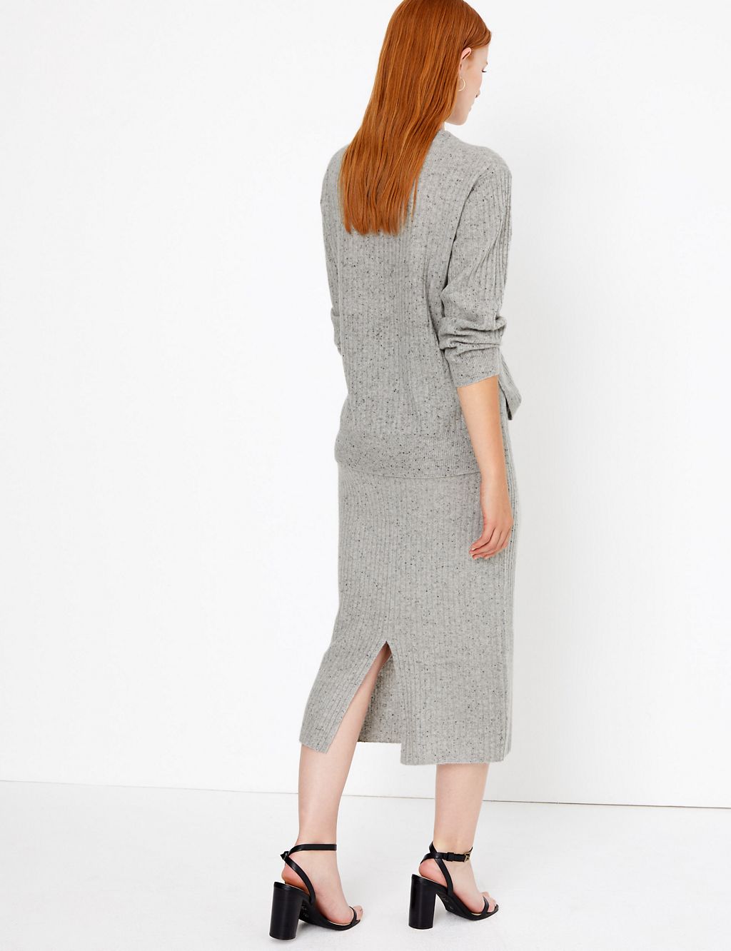 Pure Cashmere Ribbed Knit Midi Skirt 2 of 4