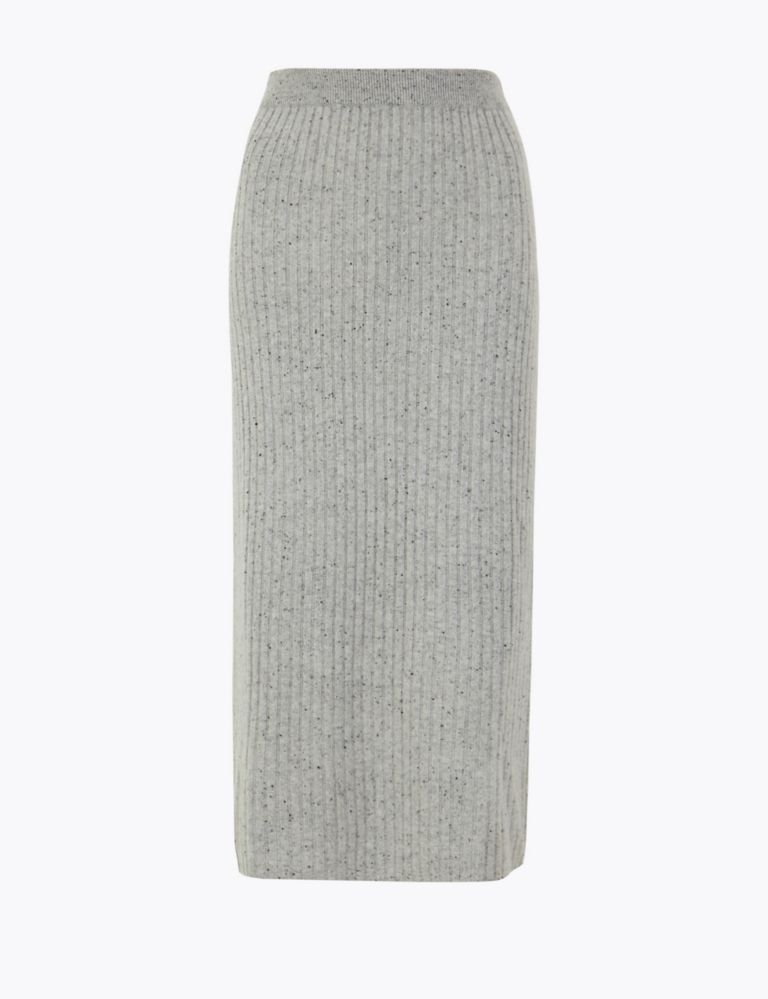 Pure Cashmere Ribbed Knit Midi Skirt 2 of 4