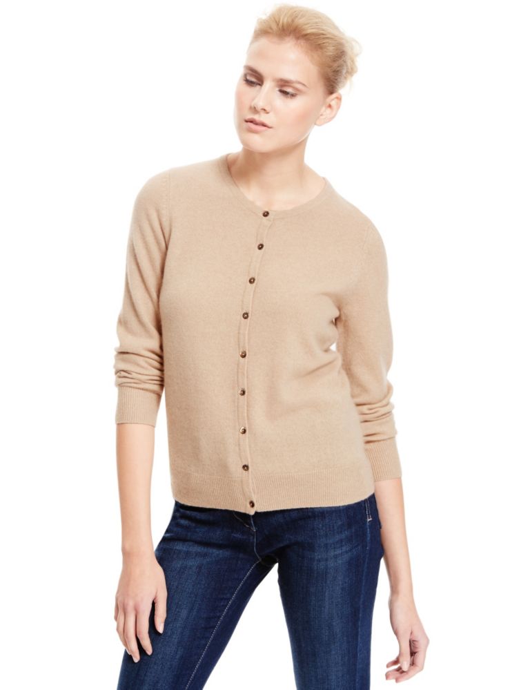 Pure Cashmere Ribbed Round Neck Cardigan 1 of 3
