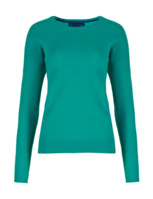 Pure Cashmere Ribbed Sleeve Jumper Image 2 of 4