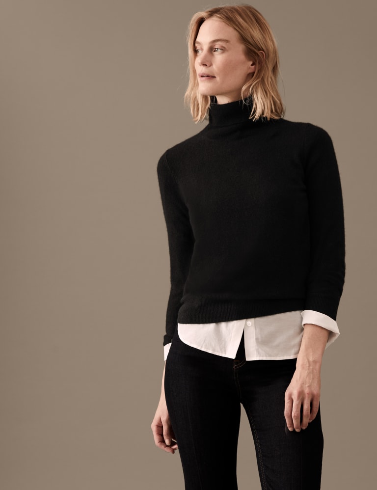 Black cashmere roll neck sweater women's clearance