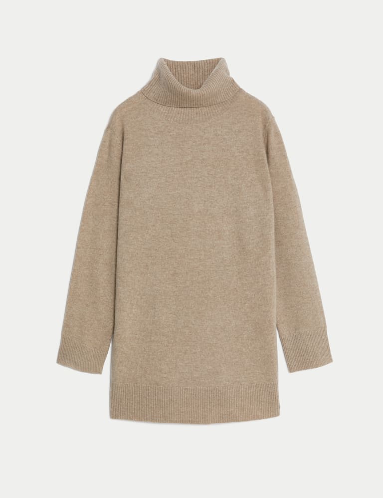 Pure Cashmere Roll Neck Longline Jumper