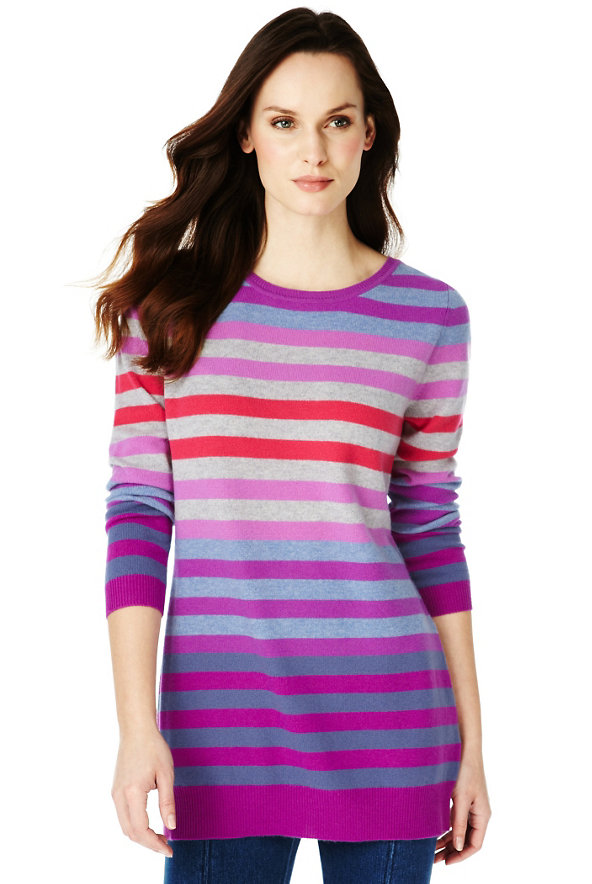 Pure Cashmere Slash Neck Striped Knitted Tunic Image 1 of 1