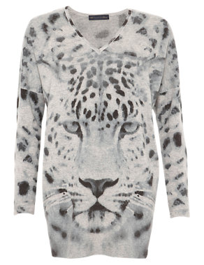 Pure Cashmere Snow Leopard Print Jumper Image 2 of 5
