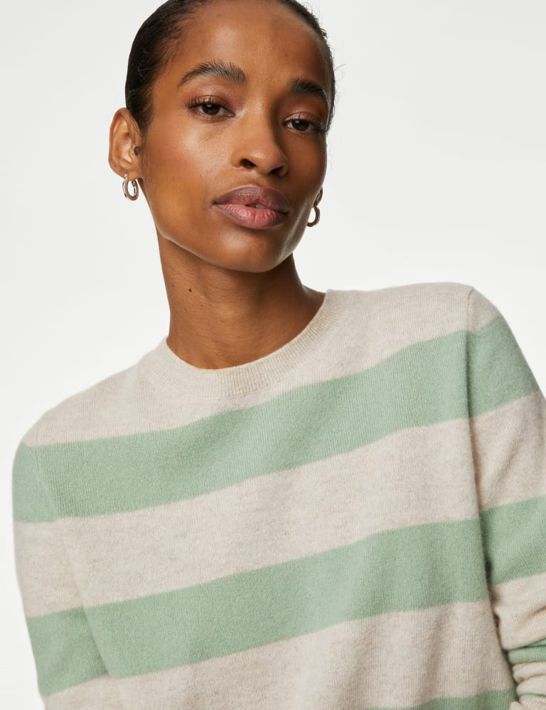 Pure Cashmere Striped Crew Neck Jumper 4 of 6