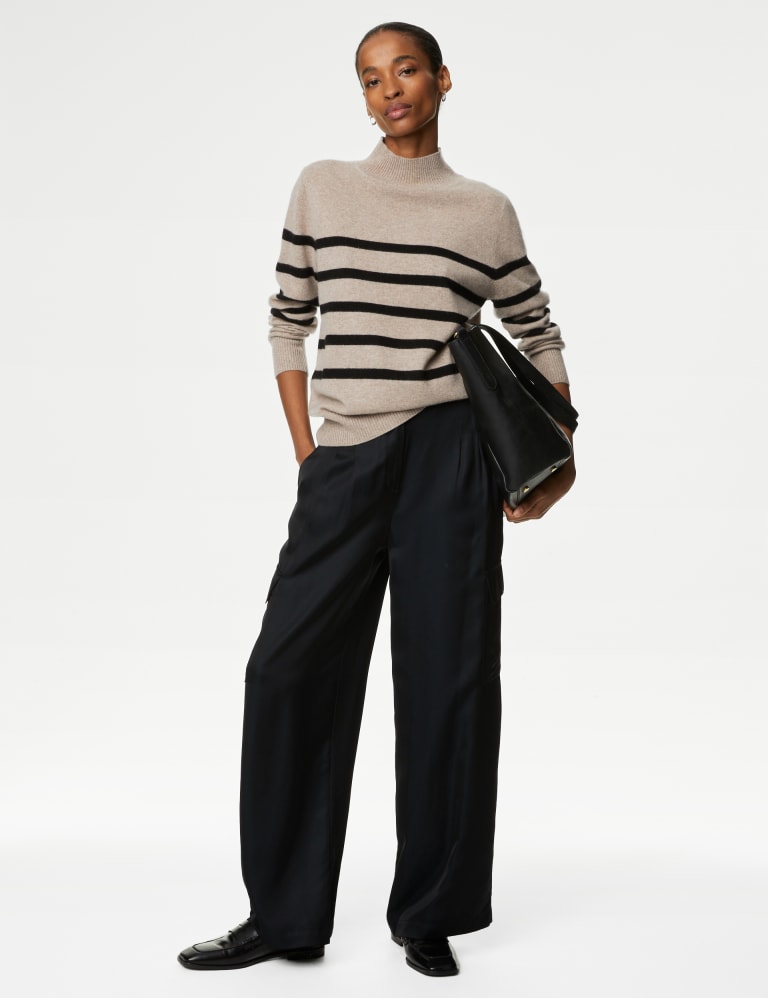 Pure Cashmere Striped Funnel Neck Jumper Autograph M S