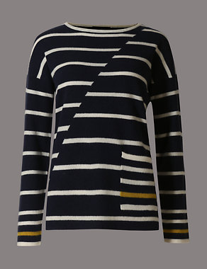 Pure Cashmere Striped Jumper Image 2 of 4