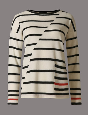 Pure Cashmere Striped Jumper Image 2 of 4