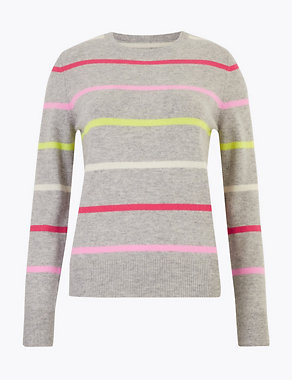 Pure Cashmere Striped Long Sleeve Jumper Image 2 of 4