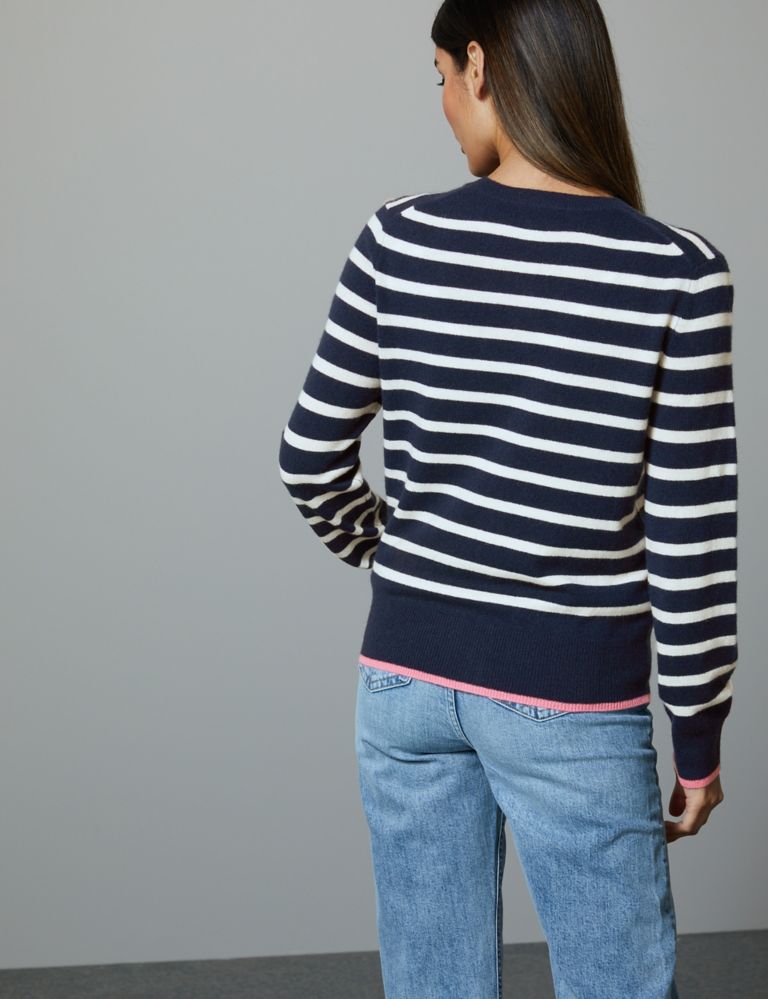 Pure Cashmere Striped Round Neck Cardigan 4 of 4