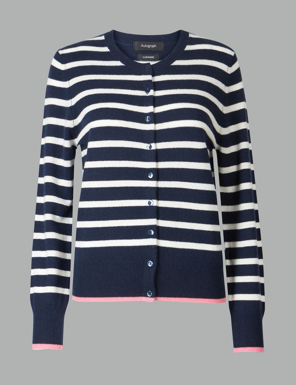 Pure Cashmere Striped Round Neck Cardigan 1 of 4