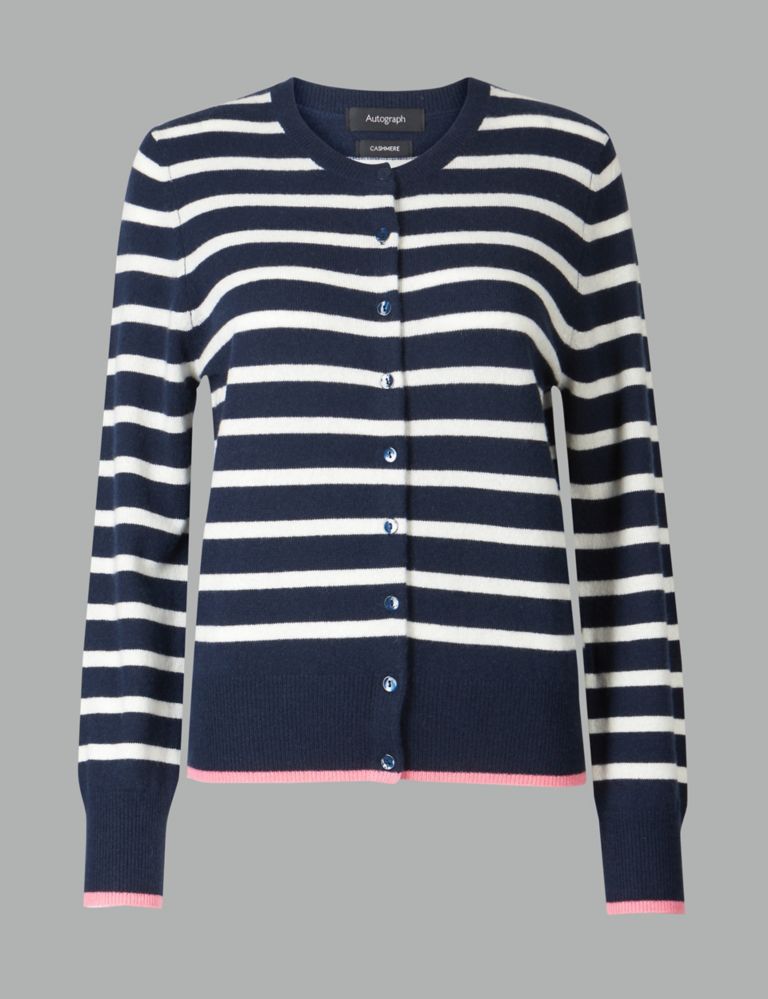 Pure Cashmere Striped Round Neck Cardigan 2 of 4
