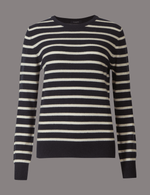 Pure Cashmere Striped Round Neck Jumper Image 2 of 5