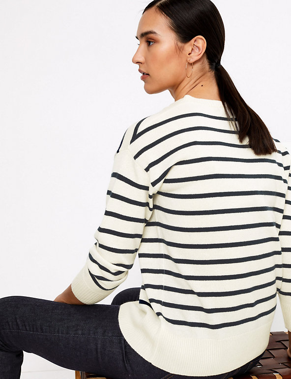 Pure Cashmere Striped V-Neck Relaxed Jumper | Autograph | M&S