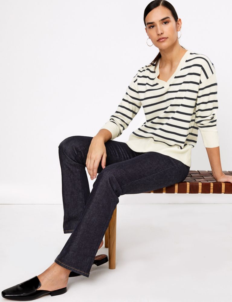 Pure Cashmere Striped V-Neck Relaxed Jumper 3 of 4