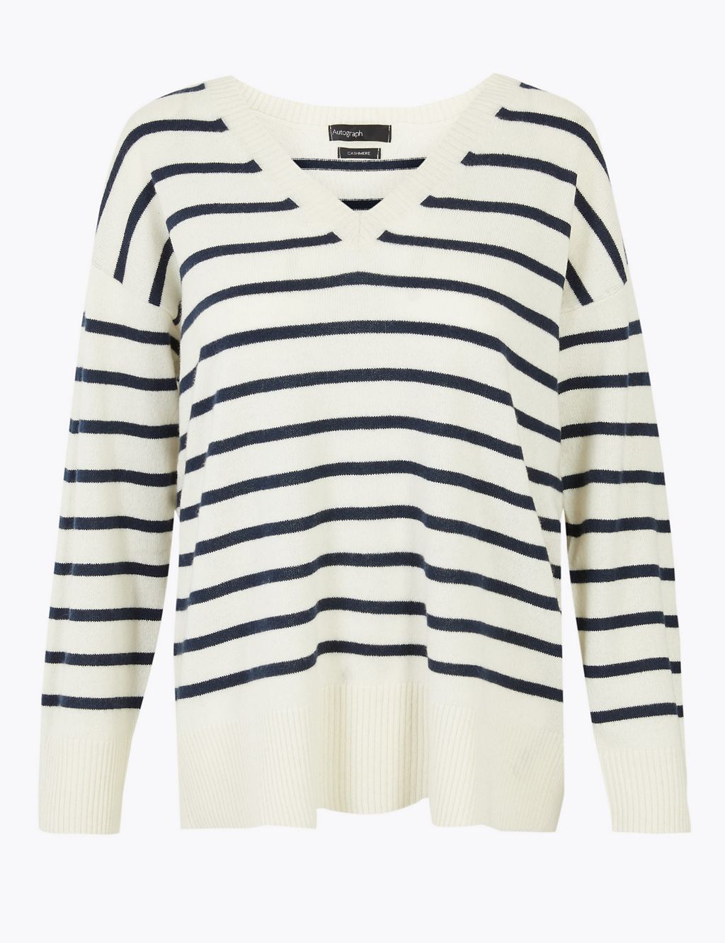Pure Cashmere Striped V-Neck Relaxed Jumper 1 of 4