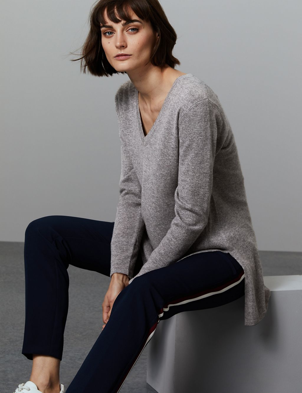 Pure Cashmere Textured Longline Jumper 3 of 5