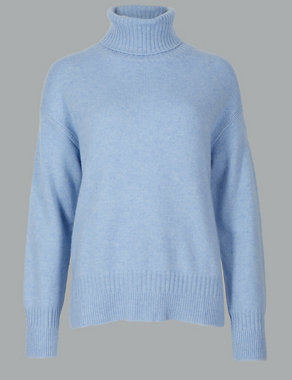 Pure Cashmere Textured Roll Neck Jumper Image 2 of 4
