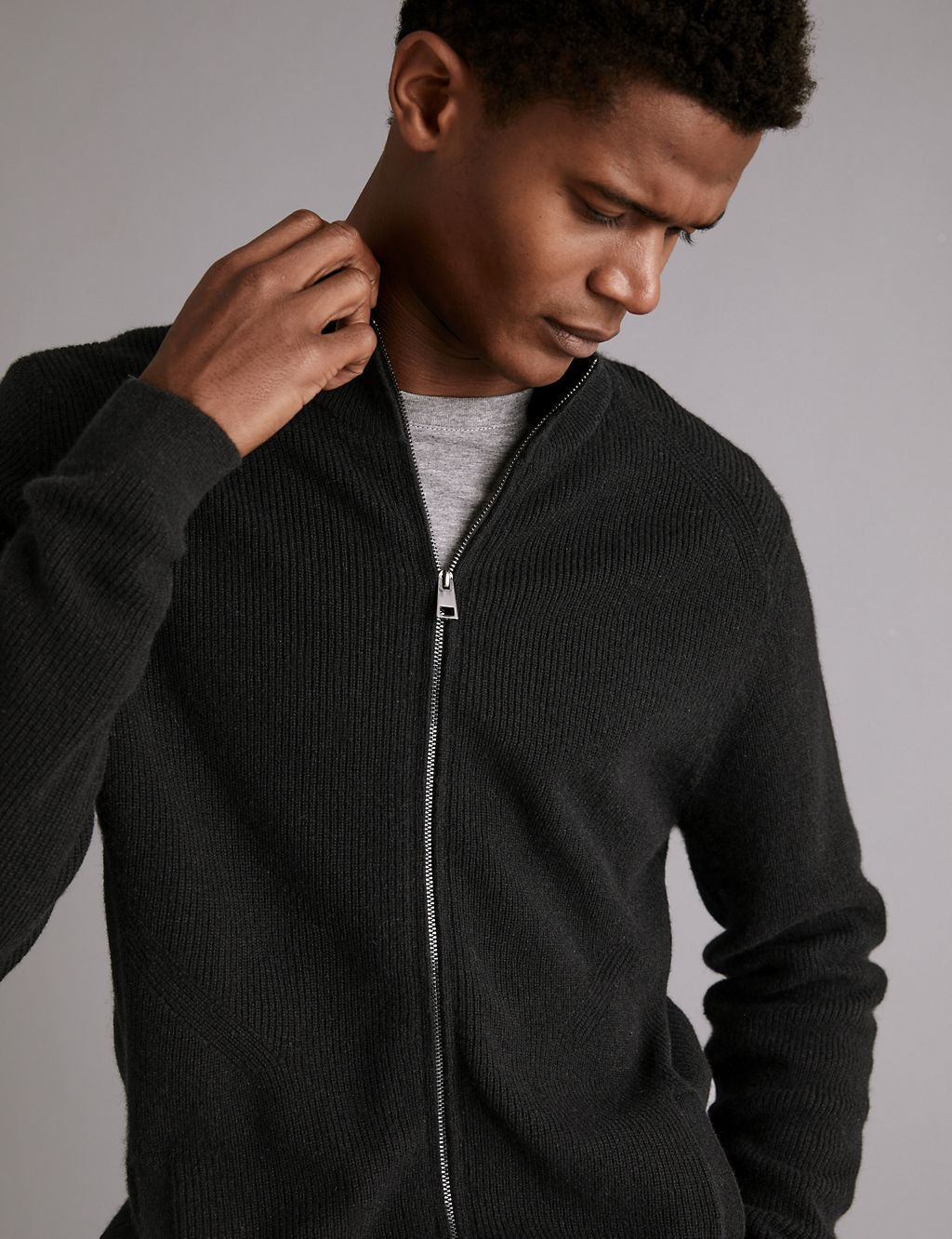 Pure Cashmere Textured Zip Up Cardigan 2 of 6
