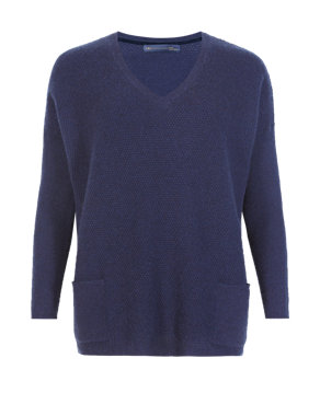 Pure Cashmere Tuck Stitched Boxy Jumper Image 2 of 4