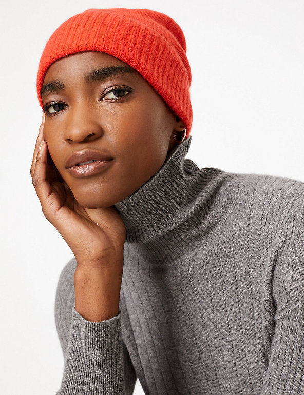Pure Cashmere Turned Up Beanie Image 1 of 2