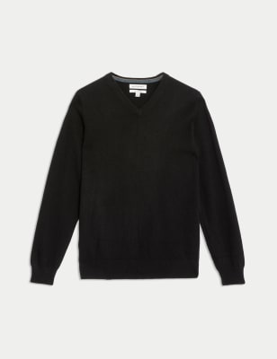 M&S - Autograph Mens Navy Cashmere V-Neck Long Sleeved Men Jumper