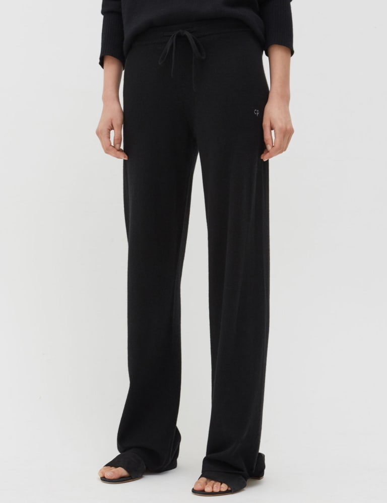 Wool Rich Wide Leg Relaxed Joggers with Cashmere