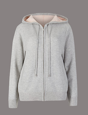 Pure Cashmere Zipped Through Hooded Jumper Image 2 of 4