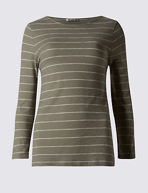 Pure Cotton  Double Mock Layered Striped T-Shirt Image 2 of 3