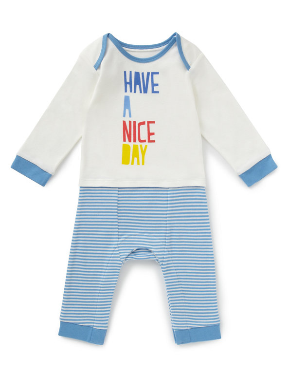 Pure Cotton 'Have A Nice Day' Slogan Onesie Image 1 of 2