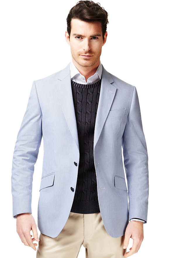 Pure Cotton 2 Button Hairline Striped Jacket Image 1 of 2