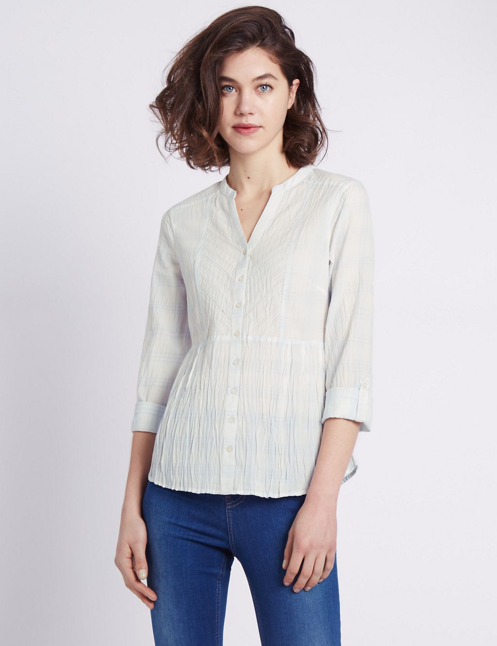 Pure Cotton 3/4 Sleeve Checked Blouse 3 of 3
