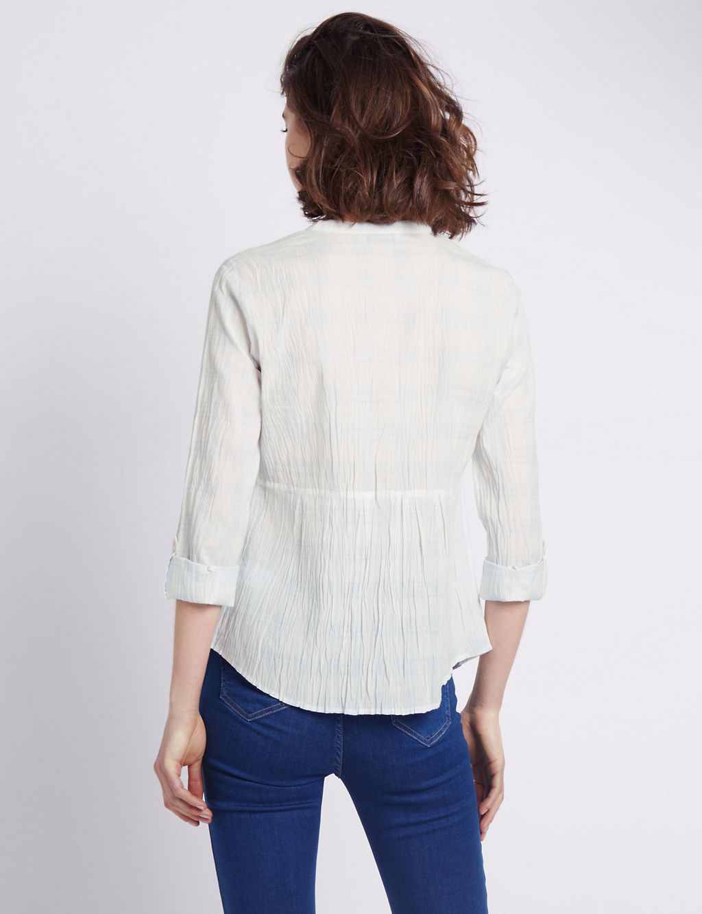 Pure Cotton 3/4 Sleeve Checked Blouse 2 of 3