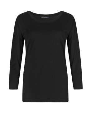 Pure Cotton 3/4 Sleeve Slouch T-Shirt Image 2 of 3