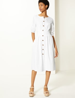 Midi cotton dress with sleeves sale