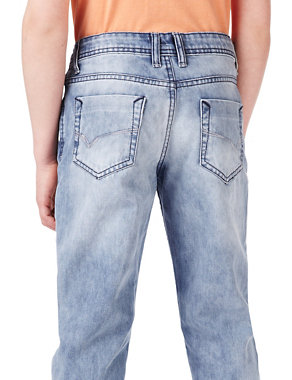 Pure Cotton 5 Pocket Slim Fit Bleached Denim Jeans Image 2 of 4