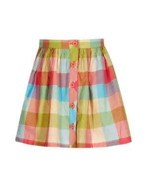Pure Cotton Adjustable Waist Checked Skirt (1-7 Years) Image 2 of 4