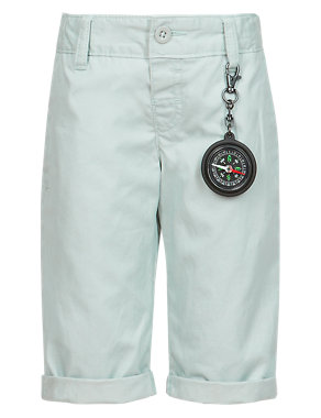Pure Cotton Adjustable Waist Chino Shorts with Compass Keyring Image 2 of 4