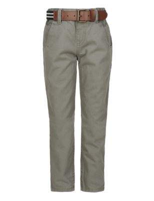 Pure Cotton Adjustable Waist Chinos with Belt Image 2 of 4