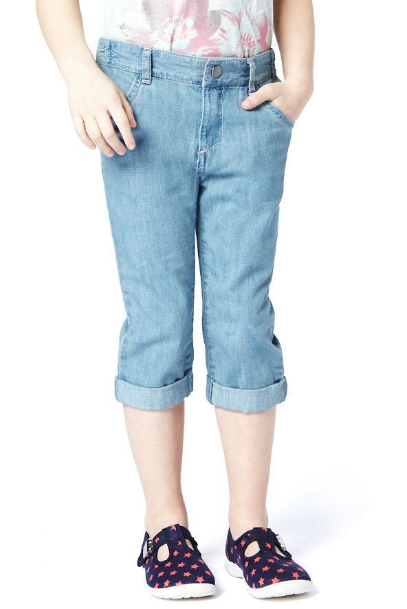 Pure Cotton Adjustable Waist Cropped Jeans Image 1 of 1