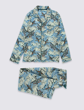 Pure Cotton Aeroplane Print Pyjamas (1-16 Years) Image 2 of 5