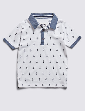 Pure Cotton Anchor Print Polo Shirt (1-7 Years) Image 2 of 3